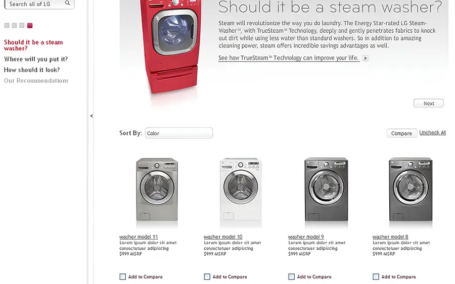 LG — Appliance product-finder UX