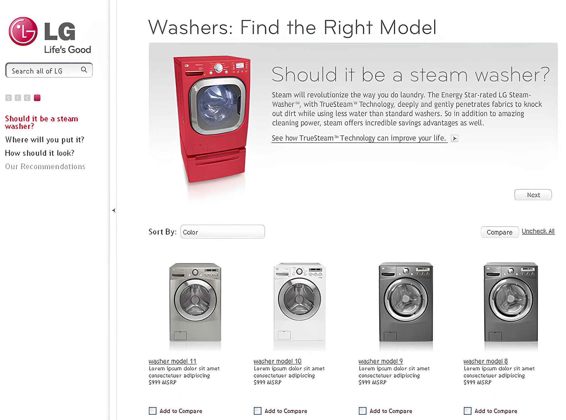 LG — Appliance product-finder UX